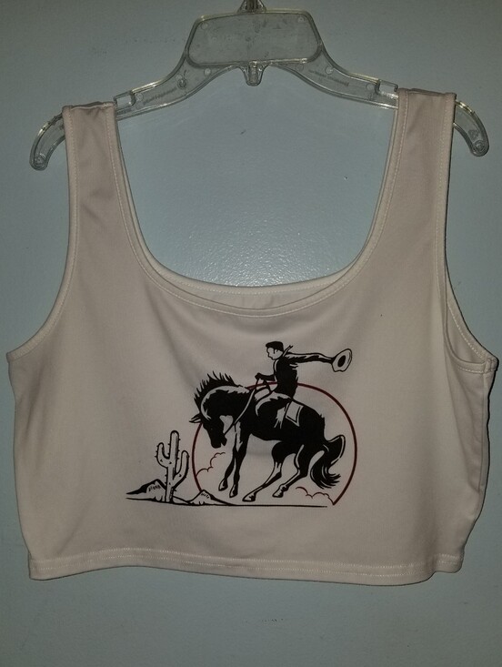 SHEIN Tops - Rodeo Crop Top Tank XL White Black Red Horse Cowboy